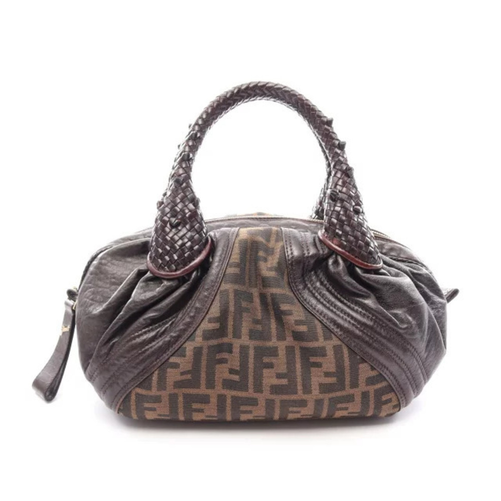 Fendi Spy Bag Handbag Canvas Leather Brown